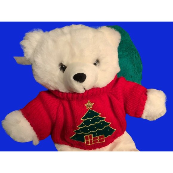 Holiday K-MART Christmas Plush White Teddy Bear 1997 RED Sweater - Picture 5 of 13